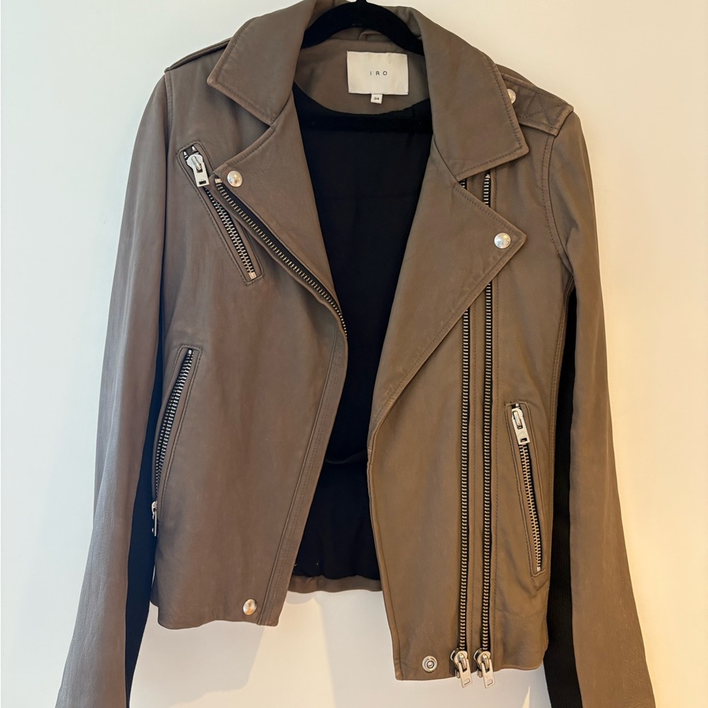 IRO Women's Brown Leather Jacket with Silver Zippers